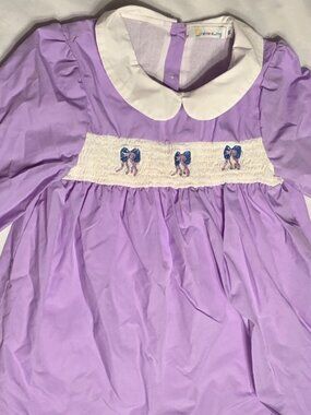 Sunshine Swing Girls Dress Smocked Ruched Size 5 Purple Lilac Embroidered Bows